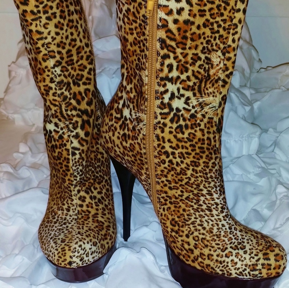Emigma Cheetah Print High Heel Mid-calf Boots Sz 8